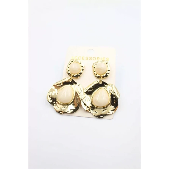 Taşlı Küpe - Krem