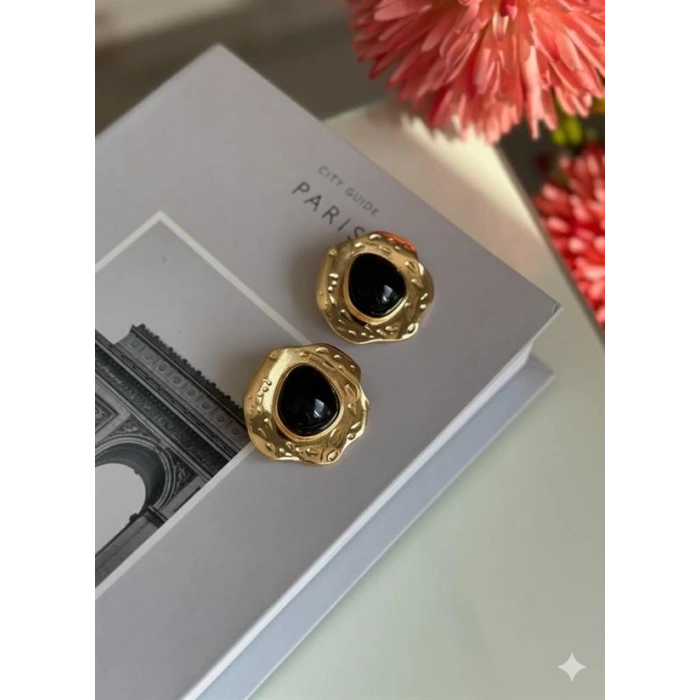 Taşlı Küpe - Siyah