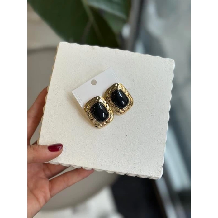 Taşlı Küpe - Siyah