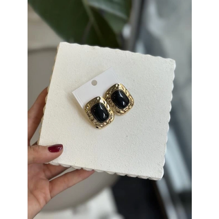 Taşlı Küpe - Siyah