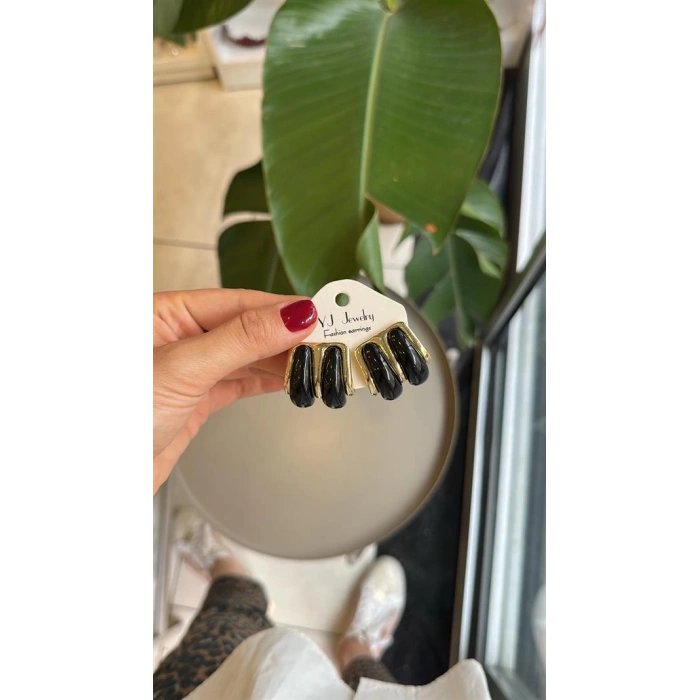 Taşlı Küpe - Siyah