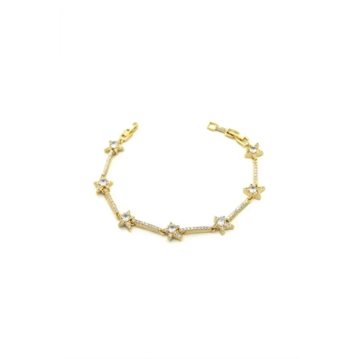 Taşlı Yıldız VİP Bileklik - Altın