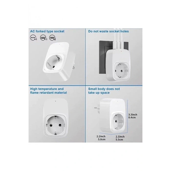 Tekli Yüksek Voltaj Korumalı Duvar Prizi 2x Type-c 1x Usb Çıkışlı Priz Grup Priz Çoğaltıcı Siyah