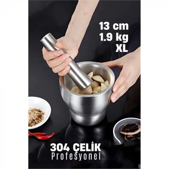 Turk XL 13 CM Sarımsak Ezici Sarımsak Havanı 304 Paslanmaz Çelik