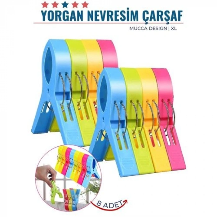 Turk XL Yorgan Nevresim Çarşaf Mandalı 8 ADET Mucca Design