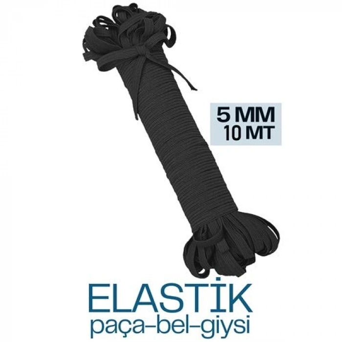 Turk Yassı Bel Paça Giysi Lastiği 10 Mt 5 mm SİYAH