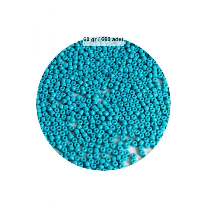 Turquaz Mavi Renk 4 mm Yaklaşık 660 adet / 60 gram Cam Boncuk Oya Yazma Bileklik ve Kolye