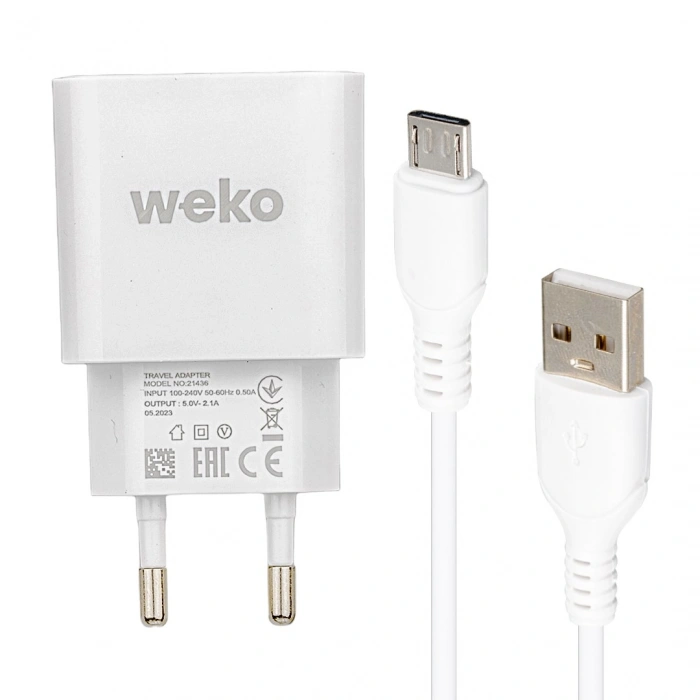 WK-21436 M7 2.1 AMPER ŞARJ BAŞLIK ADAPTÖRÜ + MICRO USB KABLO (NO:3) (4767)