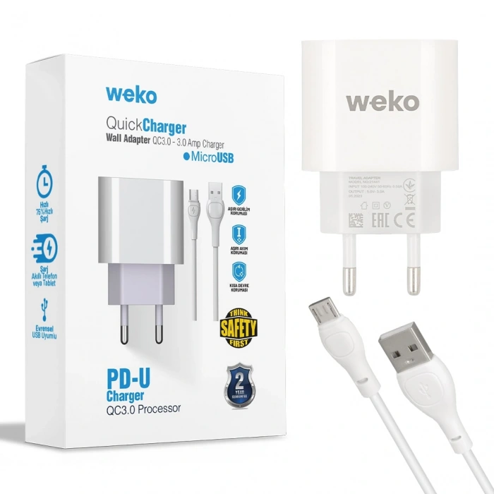 WK-21441 PDU QC 3.0 AMPER ŞARJ BAŞLIK ADAPTÖRÜ + MICRO USB KABLO (NO:1) (4767)
