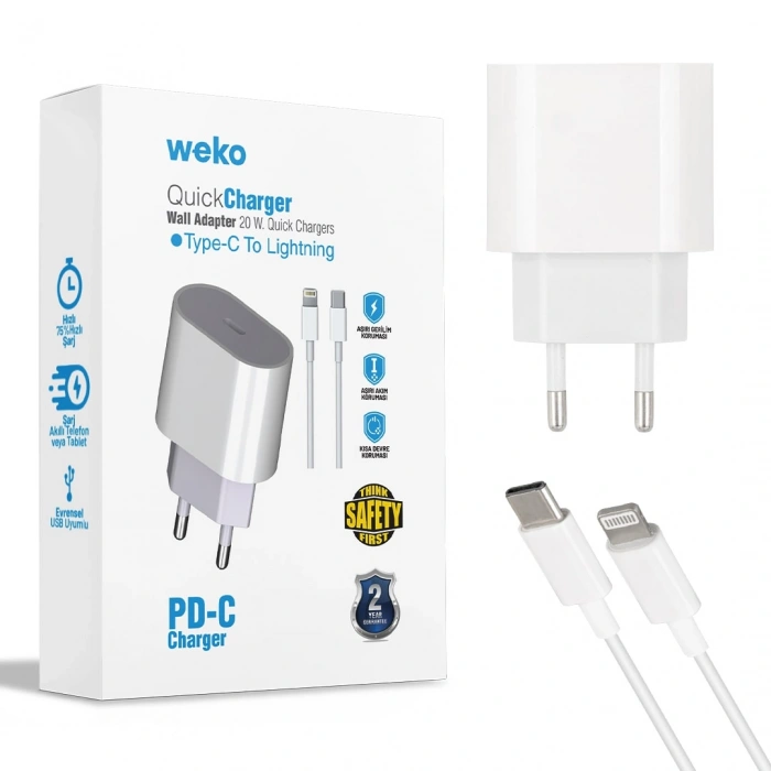 WK-21443 PD-C 20 WATT TYPE-C ŞARJ BAŞLIK ADAPTÖRÜ + TYPE-C TO LIGHTNING KABLO (NO:9) (4767)