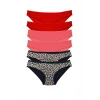 6 Adet Likralı Kadın Slip Külot Leopar Kırmızı Fuşya