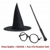 Harry Potter Tarzı Çocuk Seti (siyah Keçe Şapka, Asa, Gözlük)