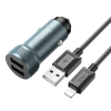 HOCO Z49 Çift USB Girişli Araç Şarj Başlık + USB To iPhone Lightning Kablo-(5775)