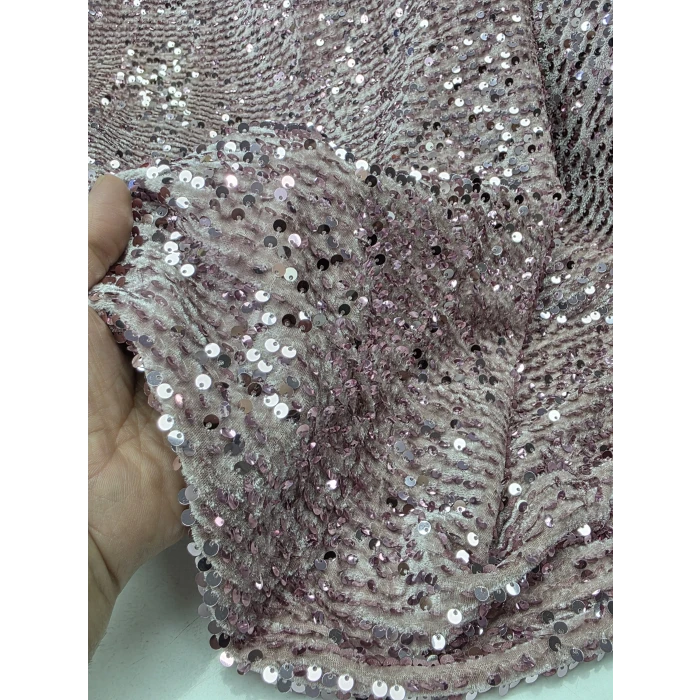 Pudra Kumaş Üzerine Pudra Pul Payet İthal Kadife