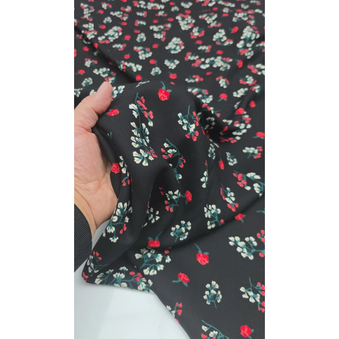 GÜL-AKASYA Organik Viskon. Zemini Simsiyah Beyaz Akasya