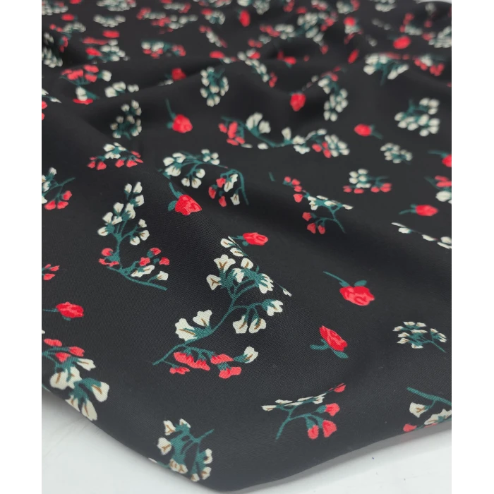 GÜL-AKASYA Organik Viskon. Zemini Simsiyah Beyaz Akasya