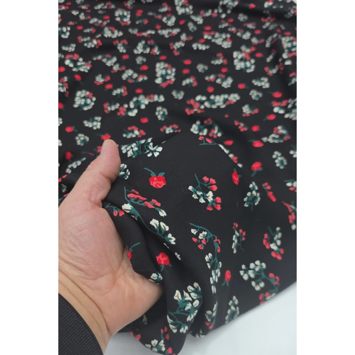 GÜL-AKASYA Organik Viskon. Zemini Simsiyah Beyaz Akasya