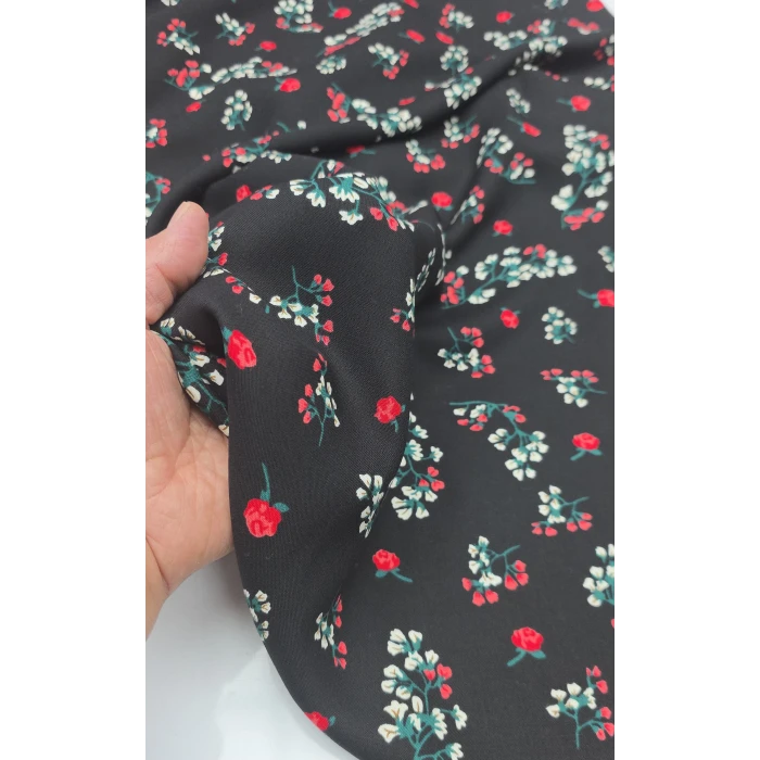 GÜL-AKASYA Organik Viskon. Zemini Simsiyah Beyaz Akasya