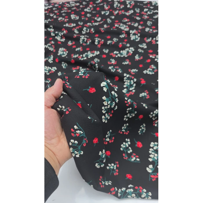 GÜL-AKASYA Organik Viskon. Zemini Simsiyah Beyaz Akasya