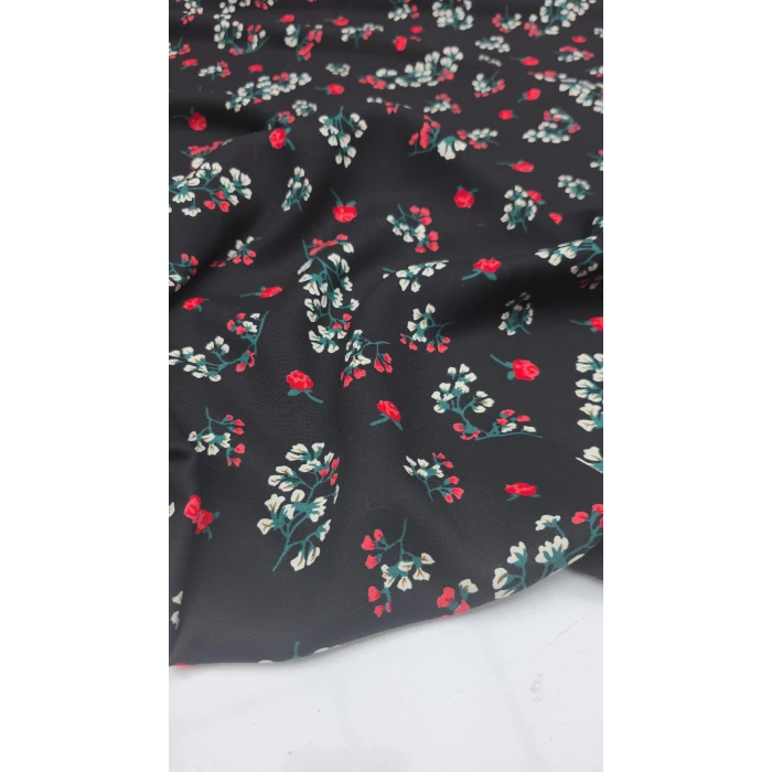 GÜL-AKASYA Organik Viskon. Zemini Simsiyah Beyaz Akasya