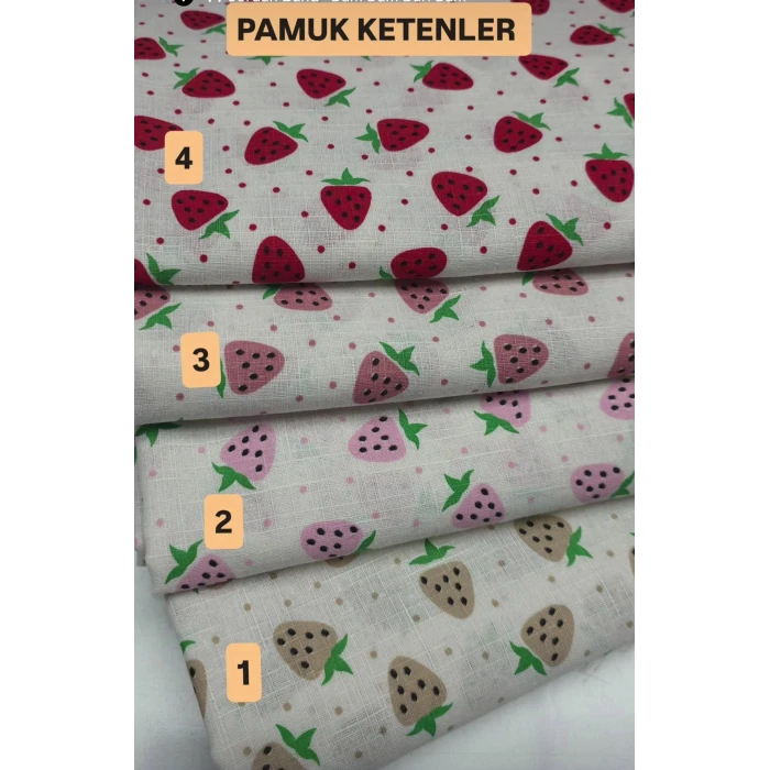 ÇİLEK DESENLİ Pamuk Ketenler