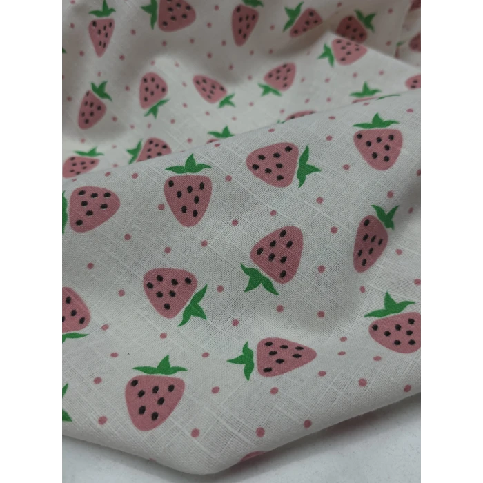 ÇİLEK DESENLİ Pamuk Ketenler