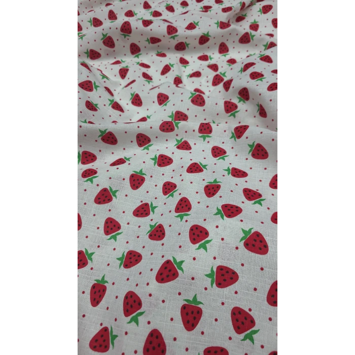 ÇİLEK DESENLİ Pamuk Ketenler