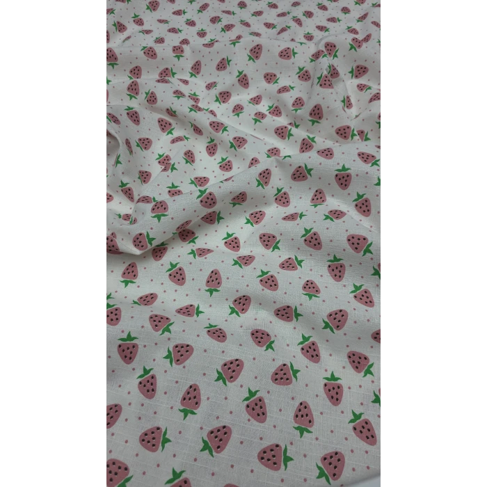 ÇİLEK DESENLİ Pamuk Ketenler