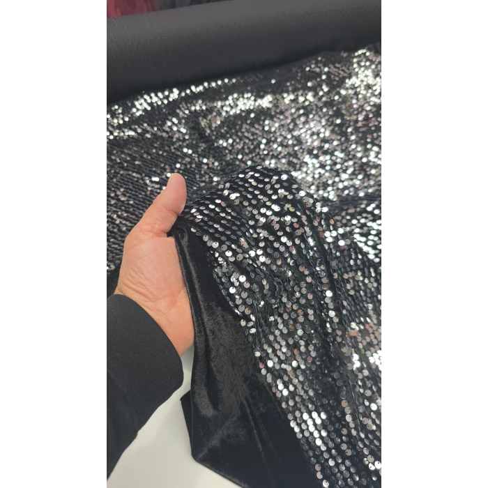 GÜMÜŞ PULLU KADİFE PUL PAYET