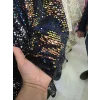 KADİFE PAYET Zemini Siyah Sarı-Mavi Pullu