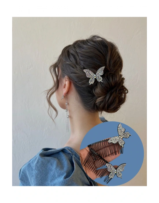 1 Adet Kelebek Detaylı Metal Tarak Toka