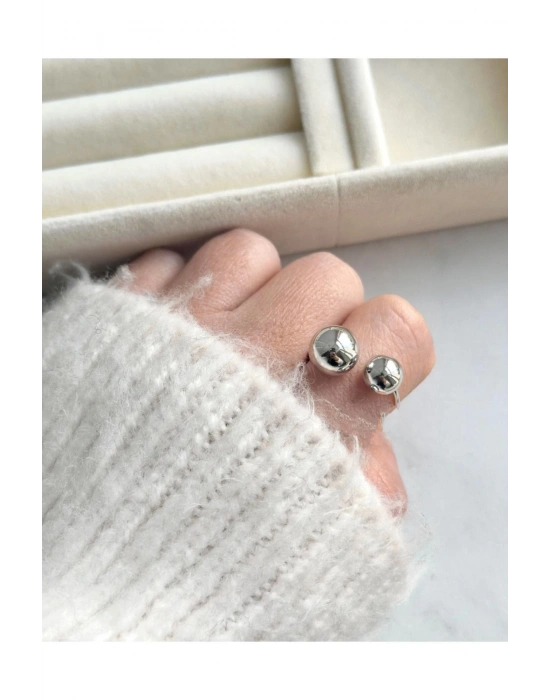 1 Adet Top Gümüş Ayarlanabilir Çelik Yüzük (Gümüş)