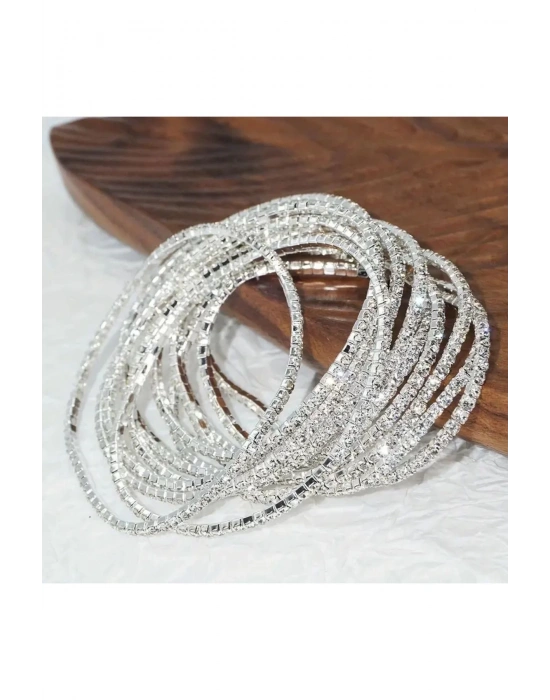 3 Adet Elastik Kristal Taşlı Bileklik (Gümüş)