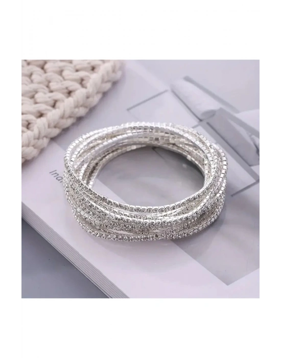 3 Adet Elastik Kristal Taşlı Bileklik (Gümüş)