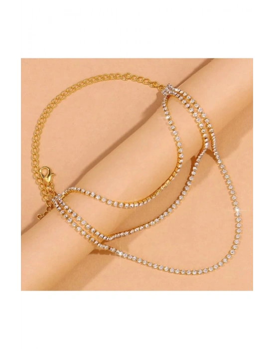 3 Katmanlar Halhal Bilezik Yüksek Topuklu Zincirli Ayak Bileği (altın)