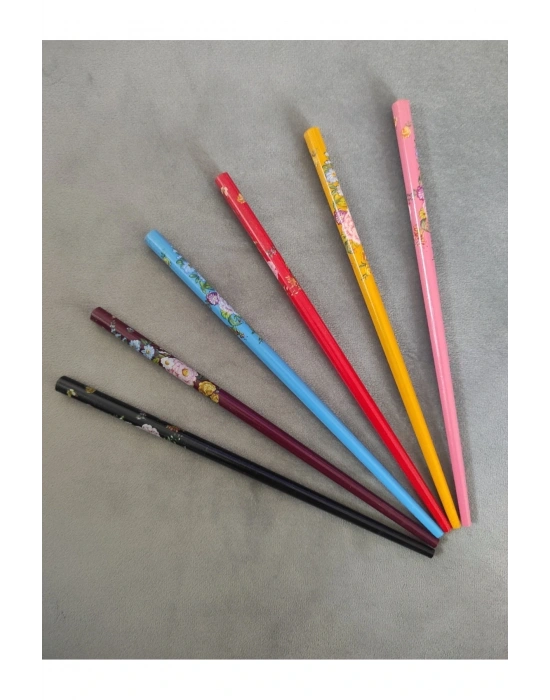 6 Adet Ahşap Desenli Topuz Çubuğu