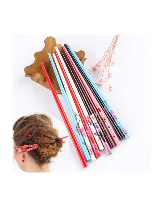 6 Adet Ahşap Desenli Topuz Çubuğu