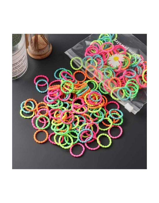 Şeffaf Çantalı Parlak Renkler 50 Adet Kumaş Lastik Toka Saç Örgü Tokası
