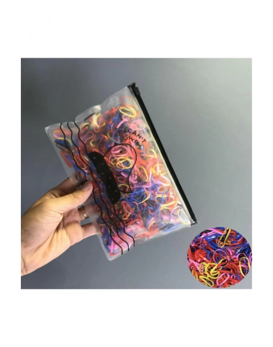 Şeffaf Çantalı Karışık Karışık Renk 500 Adet Örgü Saç Lastik Tokası Mini Tokalar