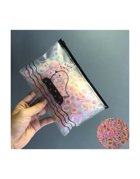 Şeffaf Çantalı Mini Karışık Renk 500 Adet Örgü Saç Lastik Tokası Mini Tokalar