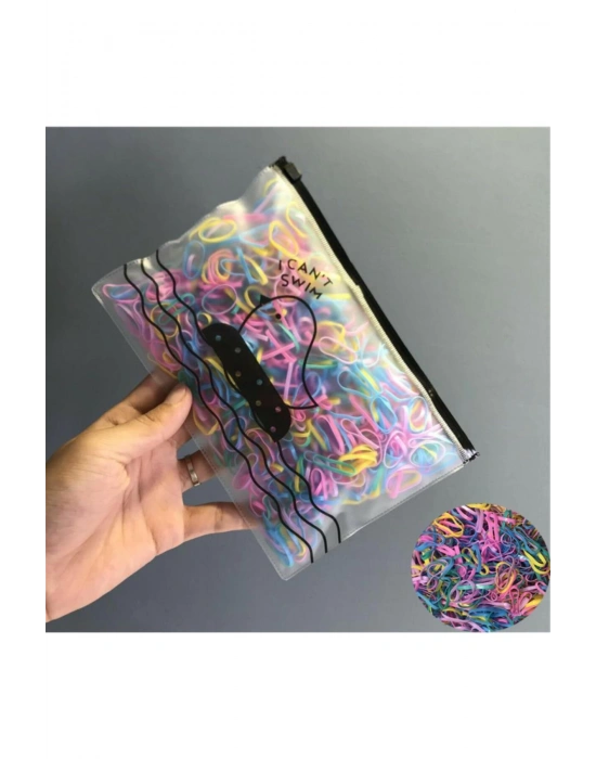 Şeffaf Çantalı Karışık Pastel Renk 500 Adet Örgü Saç Lastik Tokası Mini Tokalar