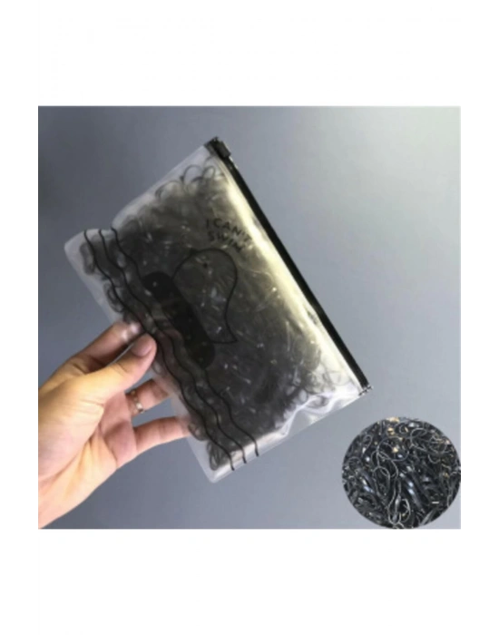 Şeffaf Çantalı 500 Adet Parlak Siyah Kopmayan Örgü Saç Lastik Tokası