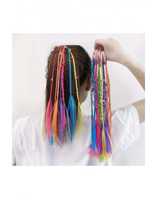 1 Adet Gökkuşağı Boncuklu Brezilya Saç Örgü Lastik Toka