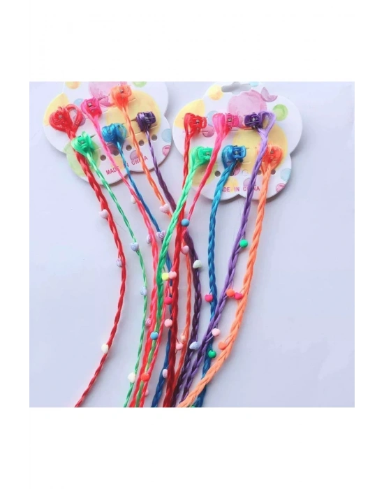 Lily Renkli Boncuklu Örgü Saç Mandal Toka Saç Postişi Yapay Saç