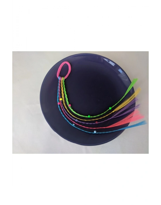 Lily Lastik Tokalı Renkli Boncuklu Örgü Saç Yapay Saç Postişi