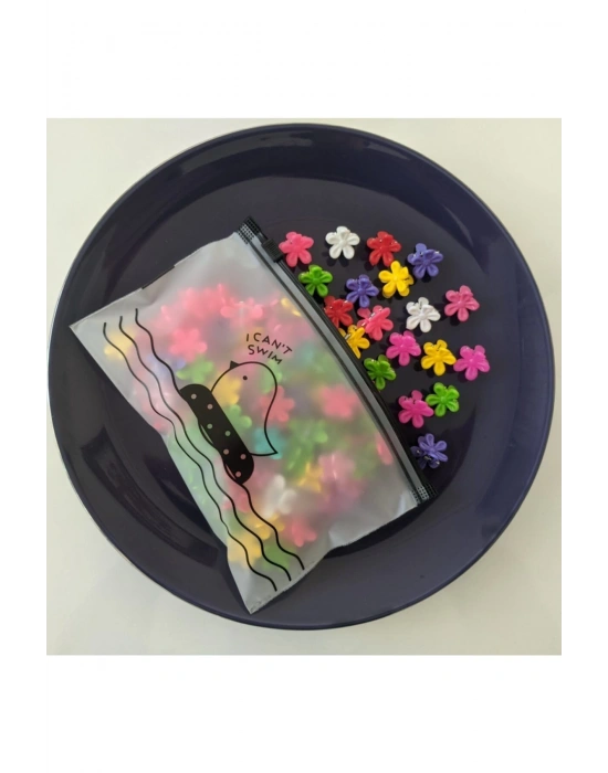 Şeffaf Çantalı 50 Adet Çiçek Mandal Toka