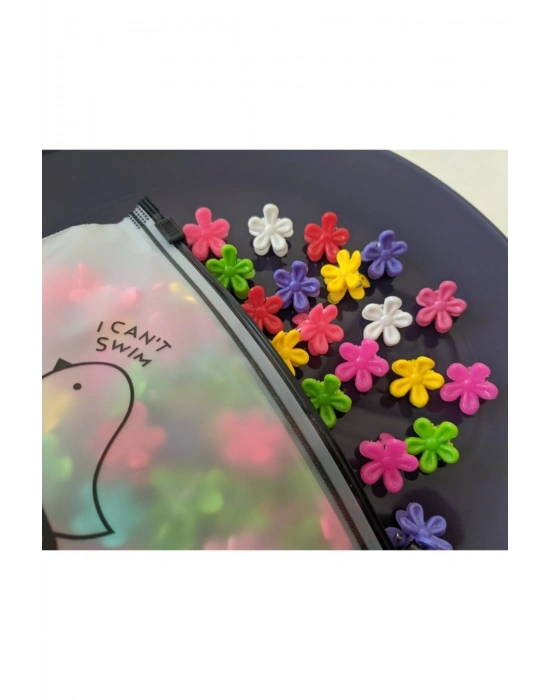 Şeffaf Çantalı 50 Adet Çiçek Mandal Toka