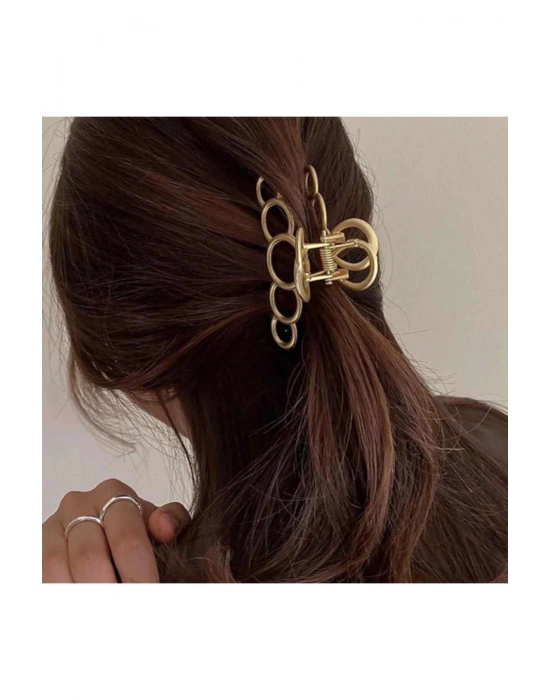 Kadın Gold Renk Geometrik Desen Mandal Toka