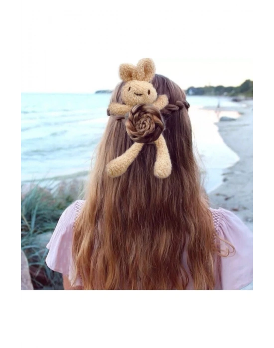 1 Adet Peluş Tavşan Toka Tüylü Simit Toka Topuz Tokası