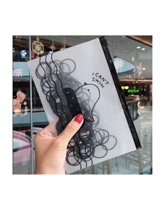 Şeffaf Çantalı 50 Adet Siyah Renk Kumaş Lastik Toka